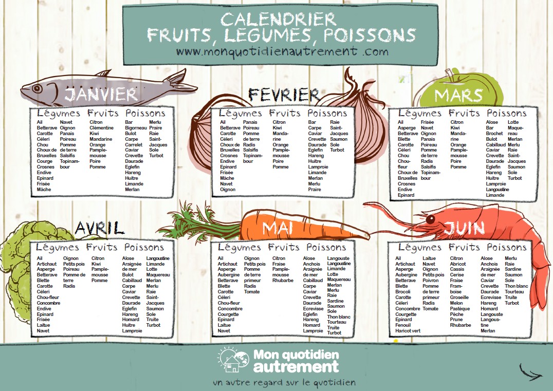 calendrier des fruits, légumes et poissons de saison