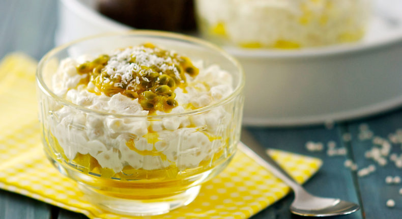 Crème de coco aux perles du Japon, mangue et passion