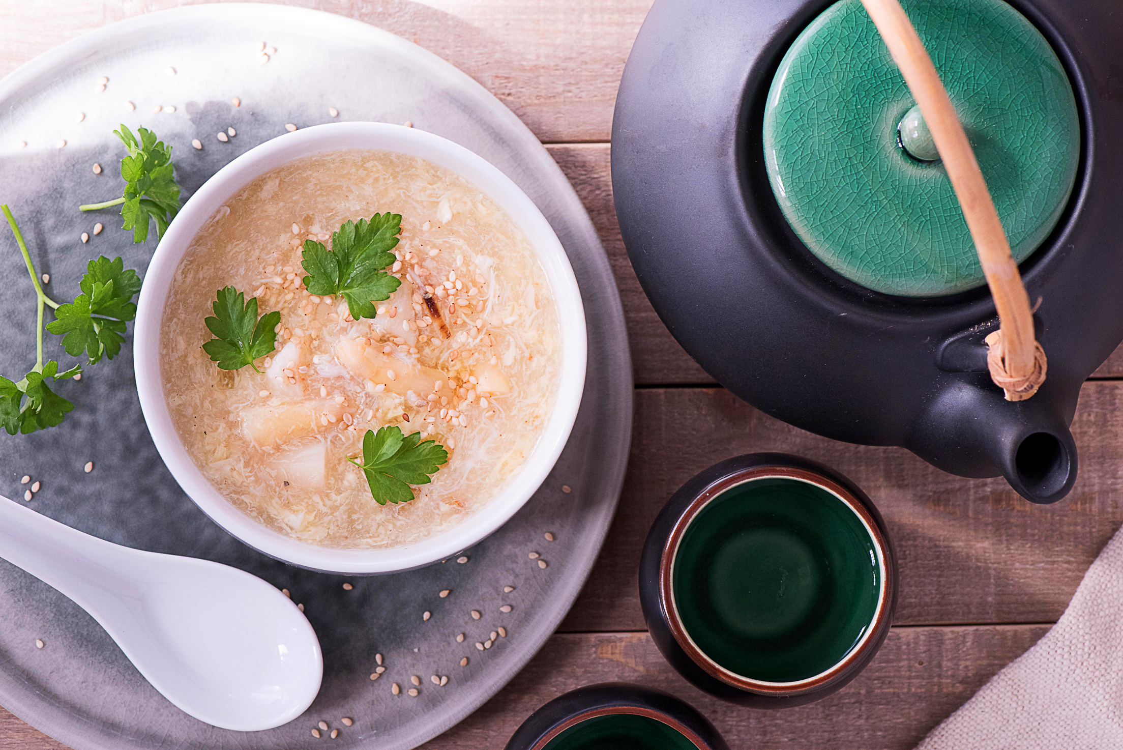 Potage au crabe et asperge