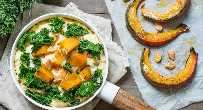 Polenta au potimarron rôti et au chou kale