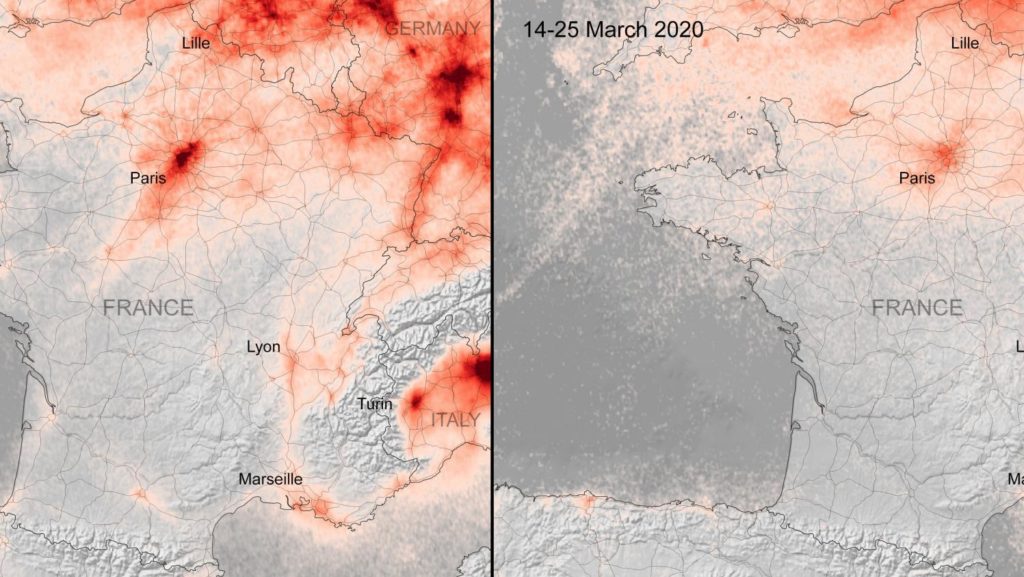 Baisse des concentrations de dioxyde d'azote;