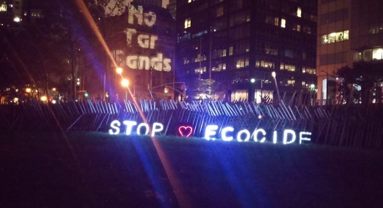 Campagne anti écocide à New York en 2015.