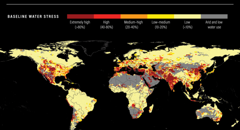 Carte des risques de stress hydrique dans le monde © World Resources Institute